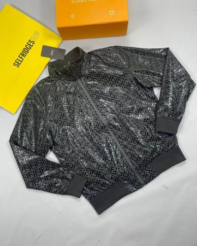 Fendi Oblique Black Cropped Puffer Fake Designer Jacket with Zip Fastening