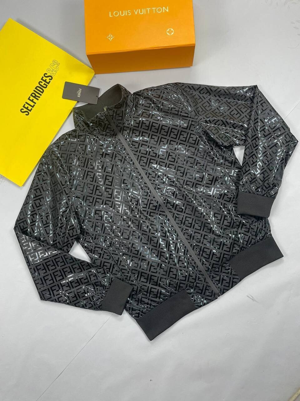 Fendi Oblique Black Cropped Puffer Fake Designer Jacket with Zip Fastening