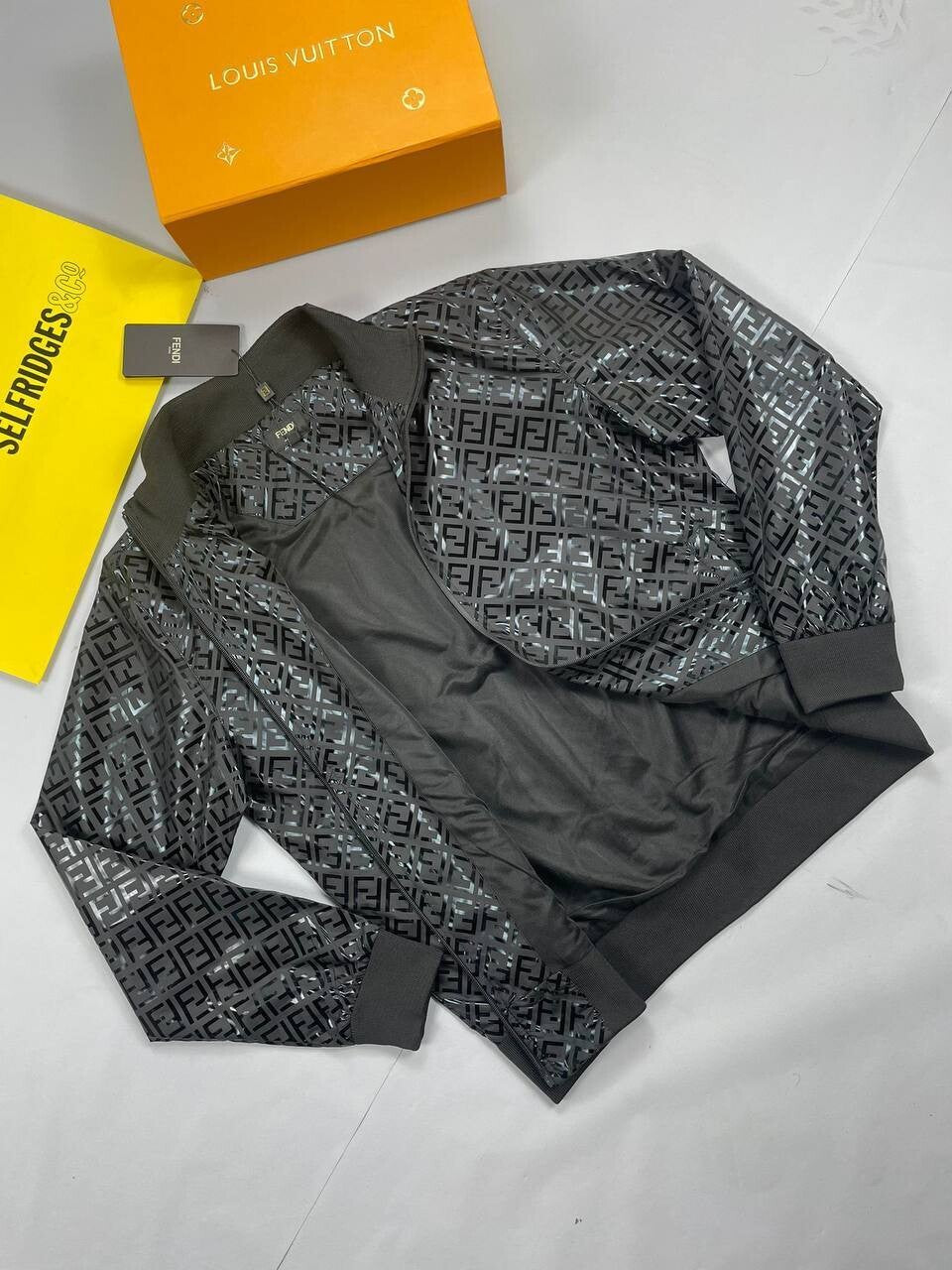 Fendi Oblique Black Cropped Puffer Fake Designer Jacket with Zip Fastening