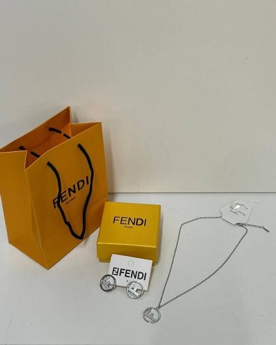 Fendi Silver Necklace and Earring Set for Women