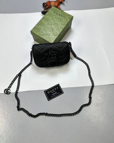 Gucci GG Marmont Super Mini Blondie Black Clone Quailty Leather Shoulder Bag