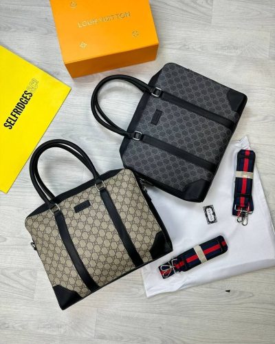 Gucci Men's GG Monogram Briefcase with Leather Trim