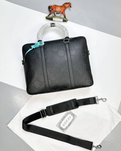 Gucci Men’s GG Monogram Leather Briefcase Luxury Replica Laptop Bag