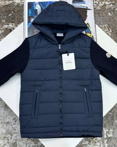 Moncler Down Tricot Hybrid AAA+ Quality Zip-Up Cardigan Navy