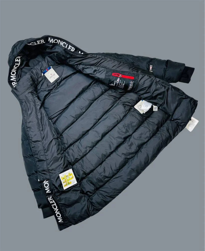 Moncler Long Down Superclone Quality Logo Jacket Mens in Black