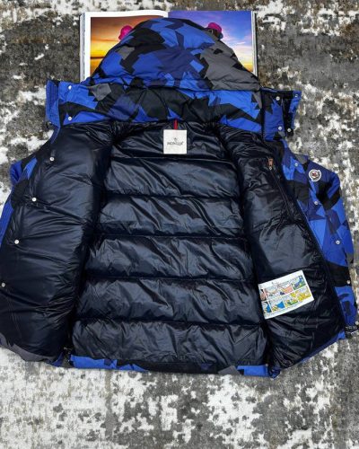 Moncler Mosa AAA Quality Camouflage Hooded Puffer Jacket Mens in Blue