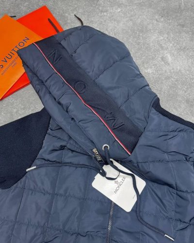Moncler Quilted Cardigan in Blue – Clone Quality for Men Hood