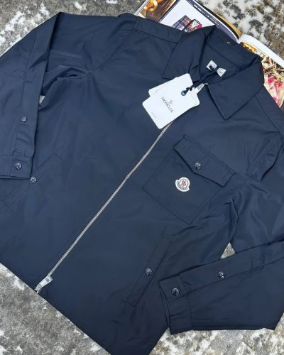Moncler Stretch-Cotton Super Clone Quality Collared Zip-Up Jacket Mens in 2 Colours Navy