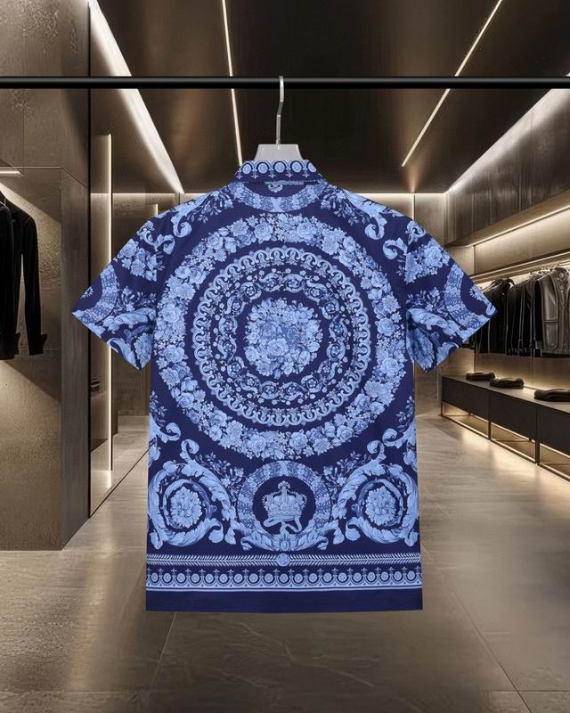 Navy blue Versace shirt back view with big round flower print