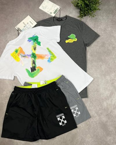 Off-White Arrows Motif Black Brush Arr Slim T-Shirts & Shorts Sets Mens in Multiple Colors UK Reps AAA Quality