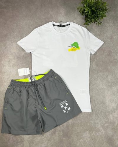 Off-White Arrows Motif Black Brush Arr Slim T-Shirts & Shorts Sets Mens in Multiple Colors UK Reps AAA Quality gray and white Off-White Arrows Motif Black Brush Arr Slim T-Shirts & Shorts Sets Mens in Multiple Colors UK Reps AAA Quality gray and white