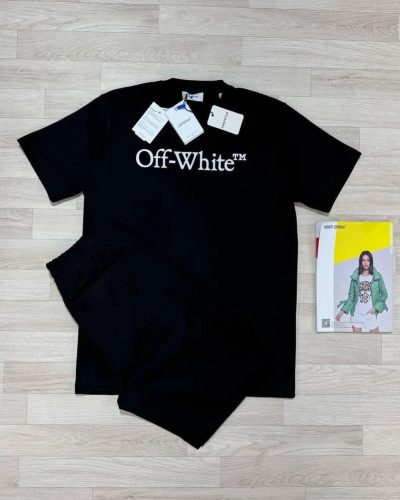Off-White Big Bookish Logo T-Shirt & Shorts Black UK Reps AAA Quality
