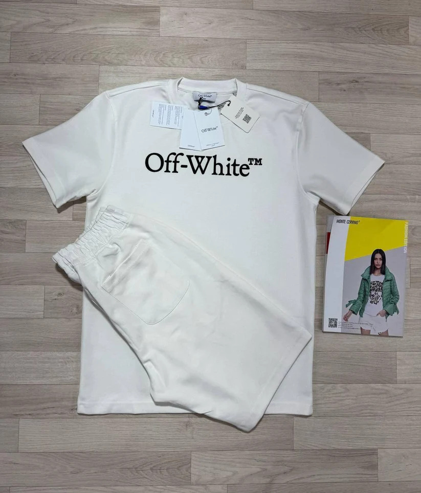 Off-White Big Bookish Logo T-Shirt & Shorts Set AAA Quailty white