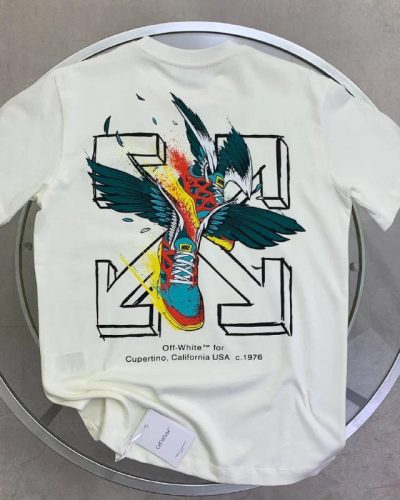 Off-White Bird Embroidered AAA Quality Arrows Black T-Shirt white back Off-White Bird Embroidered AAA Quality Arrows Black T-Shirt white back