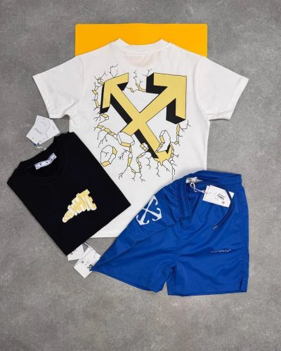 Off-White Cartoon Arrow Slim Tee & Shorts Set AAA Quality