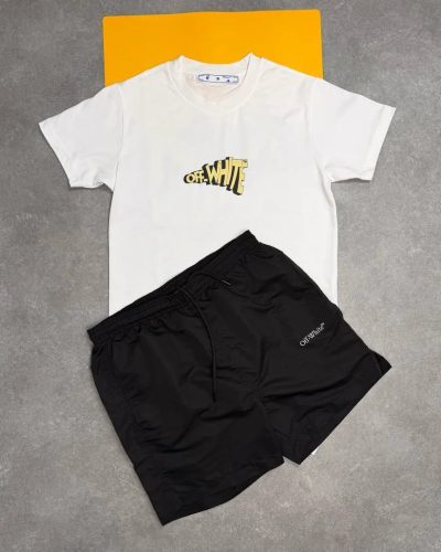 Off-White Cartoon Arrow Slim Tee & Shorts Set AAA Quality black and white Off-White Cartoon Arrow Slim Tee & Shorts Set AAA Quality black and white