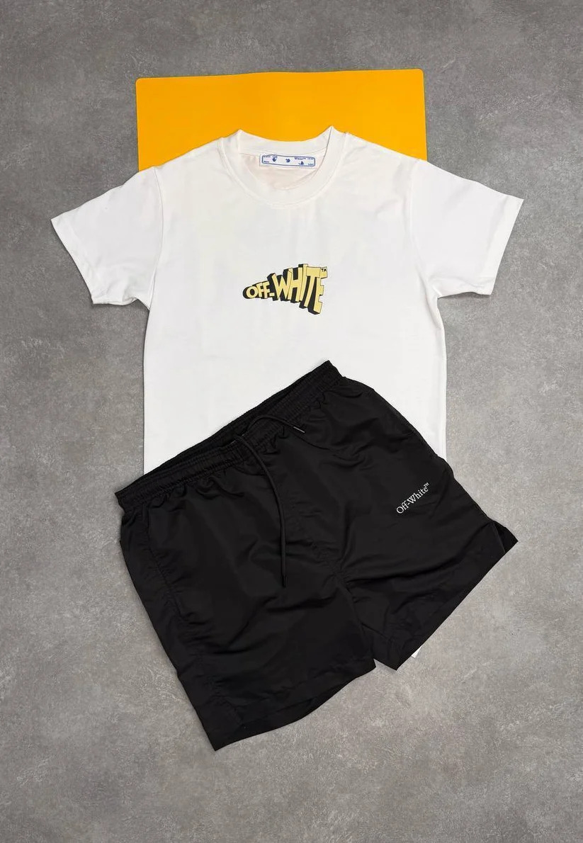 Off-White Cartoon Arrow Slim Tee & Shorts Set AAA Quality black and white