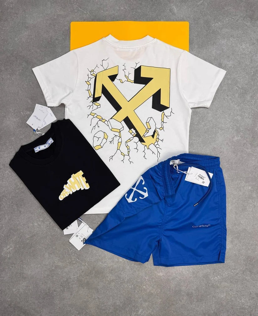 Off-White Cartoon Arrow Slim Tee & Shorts Set AAA Quality