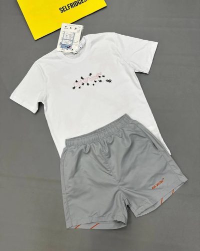Off-White Graphic Star AAA Quality T-Shirt & Shorts Set grey and white