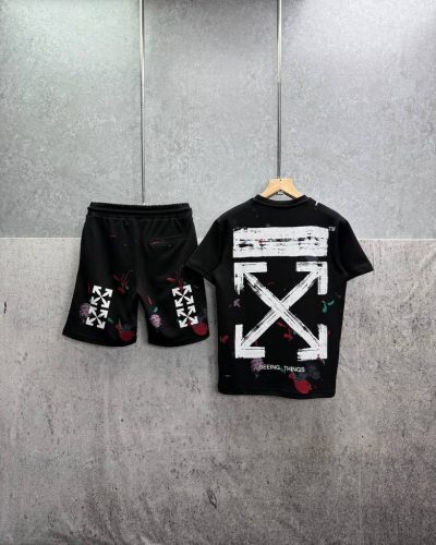 Off-White Ink Arrow Slim Logo T-Shirt & Shorts Set For Mens– Clone Quality black back