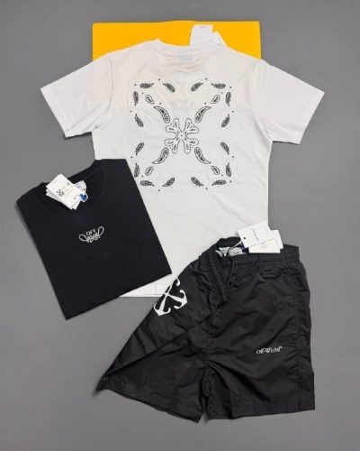 Off-White Men's Luxury Bandana Arrow Urban T-Shirt & Shorts Set Collection AAA Quality Reps UK