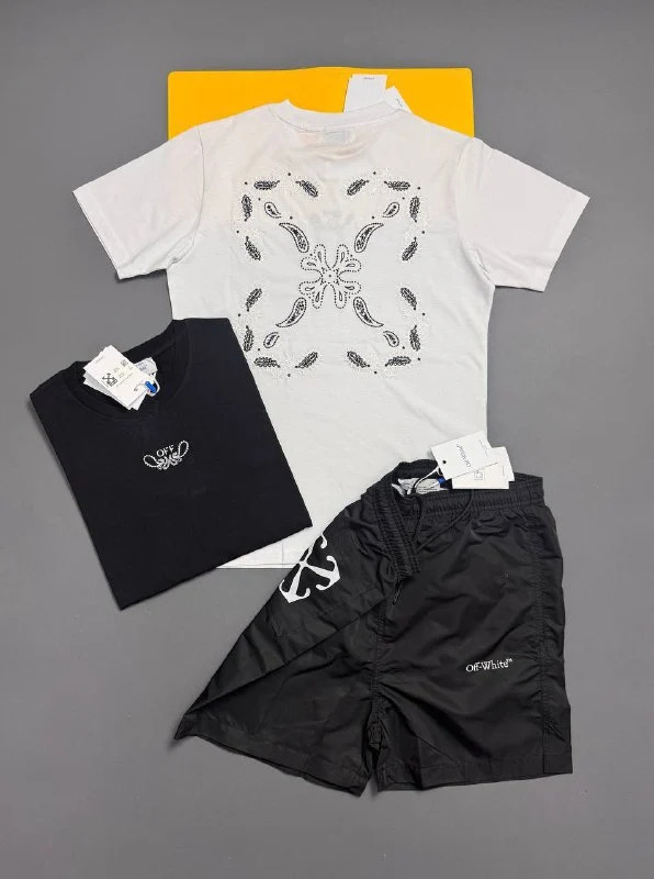 Off-White Men's Luxury Bandana Arrow Urban T-Shirt & Shorts Set Collection AAA Quality Reps UK