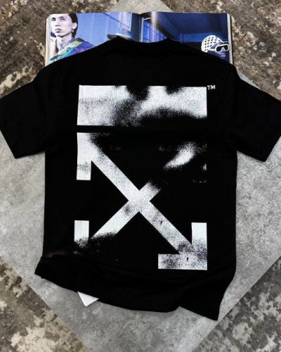 Off-White Men's Super Clone Quality Minimalist Logo Crewneck T-Shirt black back