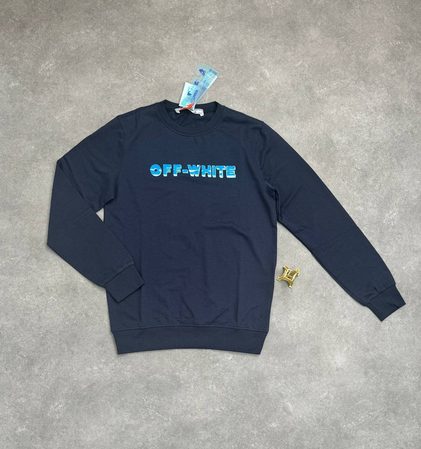 Off-White Metal Super Clone Quality Arrow Logo Embroidered Jumper navy