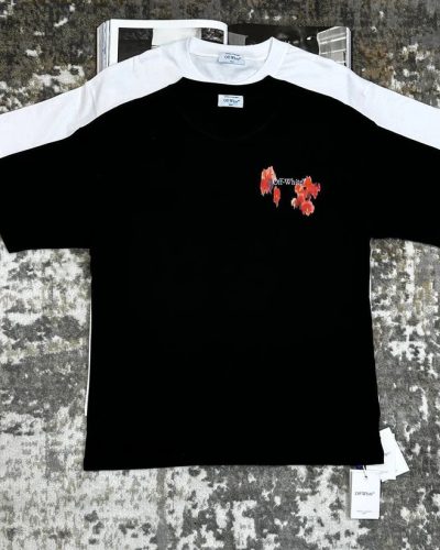 Off-White Red AAA Quality Floral Design T-Shirt