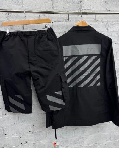 Off-White Technical Canvas Field Jacket & Cargo Shorts Set Super Clone Quality gray