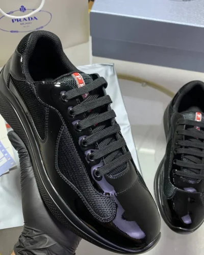 Prada America’s Cup Fabric Luxury Replica Trainers – Triple Black Design