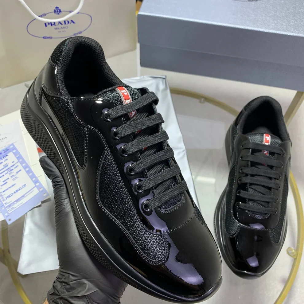 Prada America’s Cup Fabric Luxury Replica Trainers – Triple Black Design