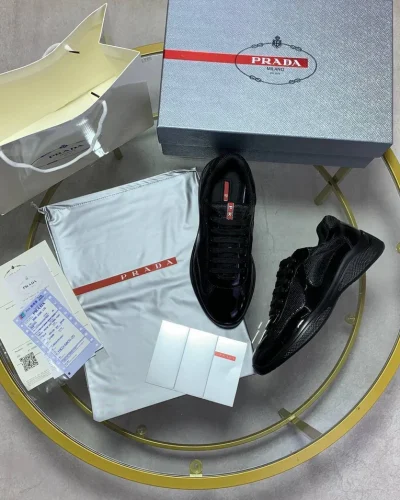 Prada America’s Cup Fabric Luxury Replica Trainers – Triple Black Design2