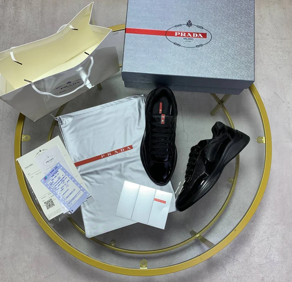 Prada America’s Cup Fabric Luxury Replica Trainers – Triple Black Design - Image 2