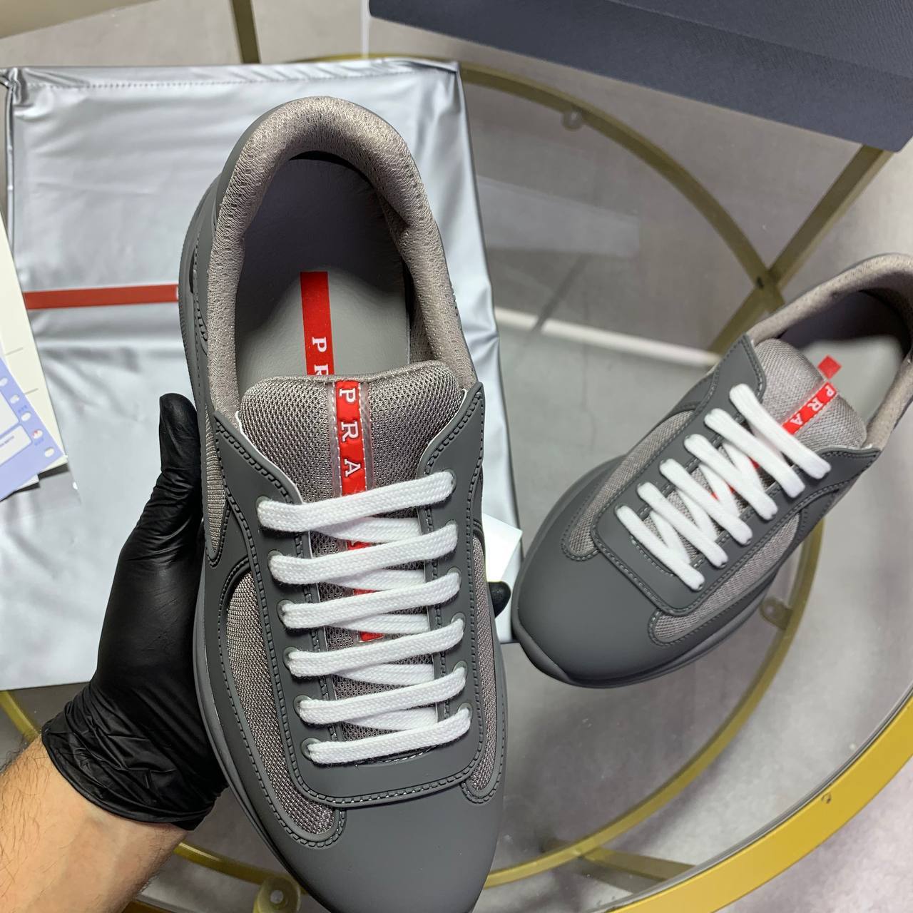 Prada America’s Cup Fabric Reps AAA Quality Sneakers – Grey1