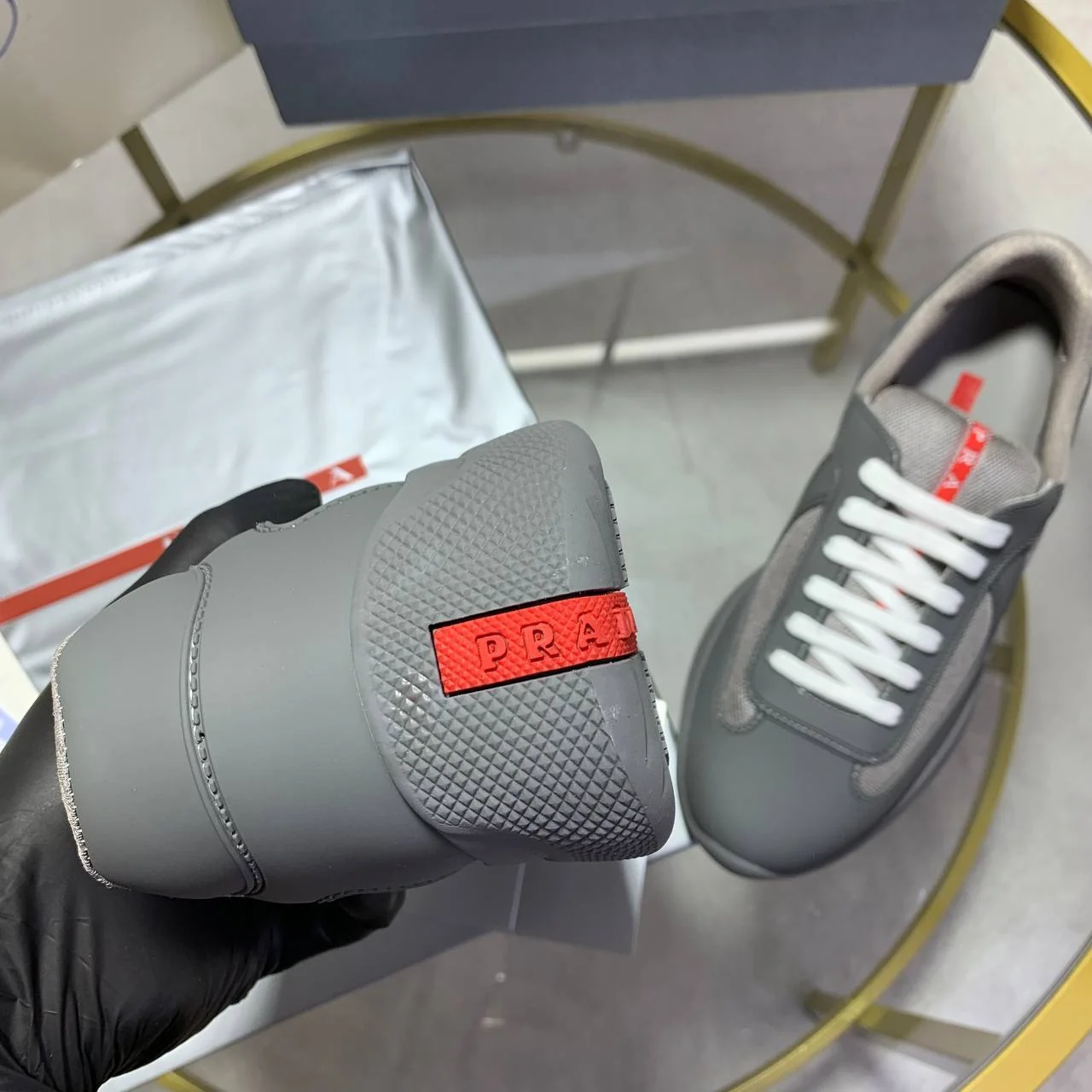 Prada America’s Cup Fabric Reps AAA Quality Sneakers – Grey - Image 3