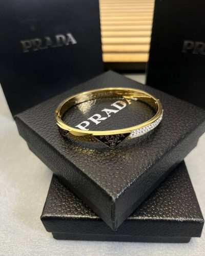 Prada Black Triangle Logo Hinged Bracelet for Women