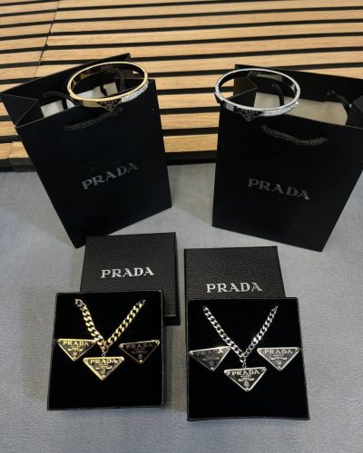 Prada Black Triangle Logo Jewellery Set