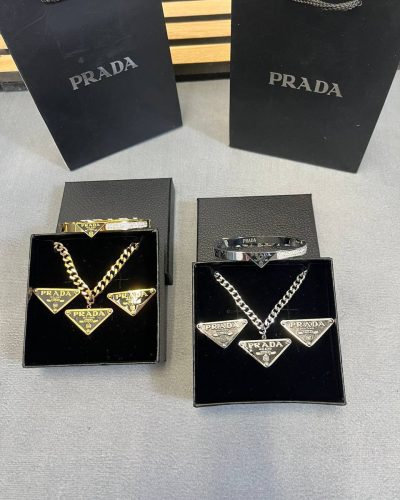 Prada Black Triangle Logo Jewellery Set for Women – 2 Colours