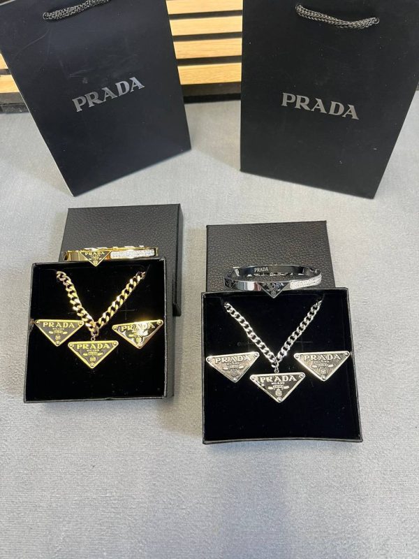 Prada Black Triangle Logo Jewellery Set for Women – 2 Colours