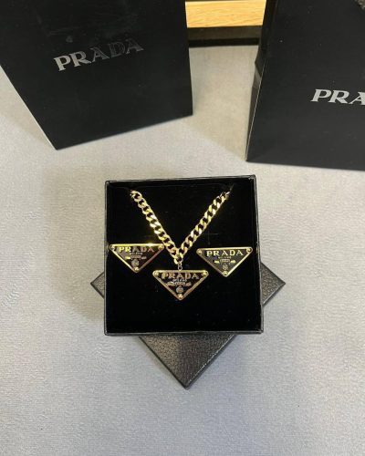 Prada Black Triangle Logo Jewellery Set for Women gold