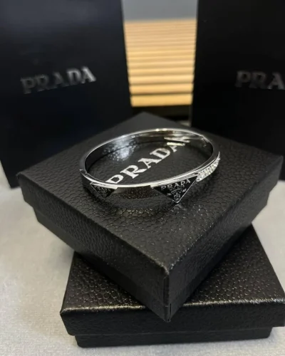 Prada Black Triangle Logo Jewellery Set silver