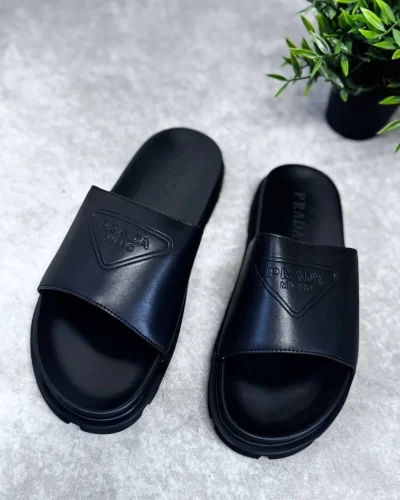 Prada Embossed Logo Casual Replica Sliders – Black