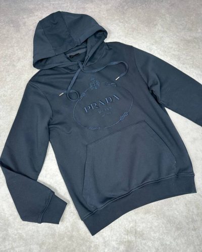 Prada Embroidered Luxury Fake Hoodie for Men – Navy Colours