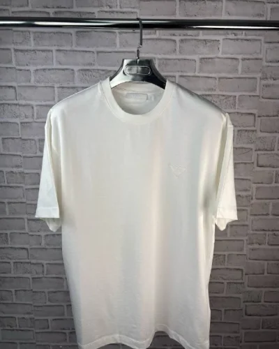 Prada Embroidered Triangle-Logo Clone T-Shirt for Men white