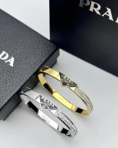 Prada Enamel Triangle Logo Hinged Bracelet for Women – 2 Colours