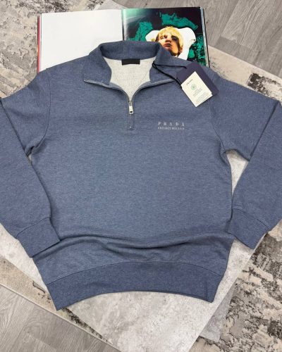 Prada Half-Zip Cotton AAA Quality Jumper for Men – blue