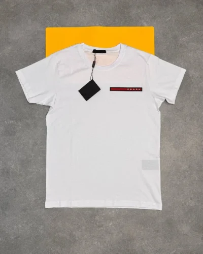 Prada Linea Rossa Logo Crewneck Reps Premium T-Shirts white