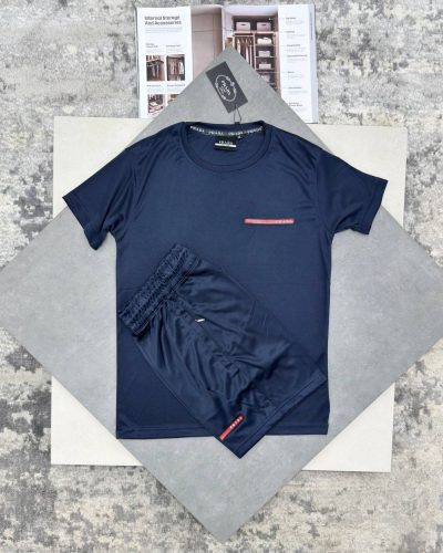 Prada Linea Rossa Navy AAA Quality T-Shirt and Shorts Set for Men