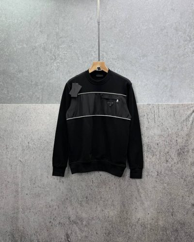 Prada Logo Pocket Crew-Neck Reps AAA Quality Sweatshirt for Men – White